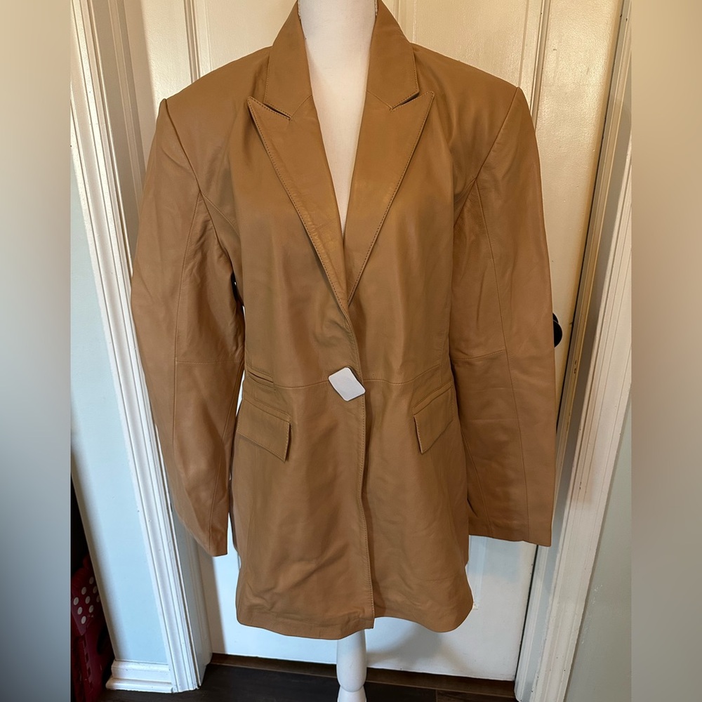 Bod and Christensen NWT Womens 2XL MARTINA SINGLE BREASTED LEATHER BLAZER Sand
